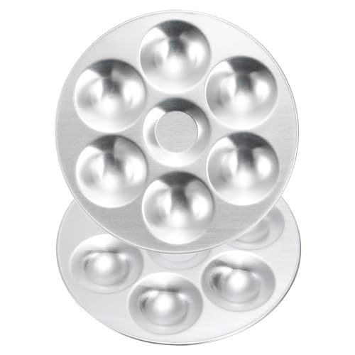 PATIKIL 6 Well Paint Tray Palette, 2 Pack Washable Paint Palette Aluminum Paint Tray Round for Watercolor Painting Art Class Craft DIY Project, Silver
