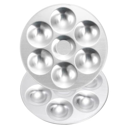 PATIKIL 6 Well Paint Tray Palette, 2 Pack Washable Paint Palette Aluminum Paint Tray Round for Watercolor Painting Art Class Craft DIY Project, Silver