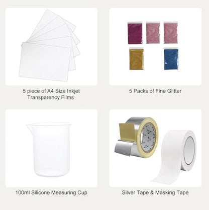 Screen Printing Kit, 3 PCS Aluminum Silk Screen Printing Frames, 5 Glitters and Screen Printing Squeegees and Transparency Films, 6x10/8x12/10x14inch 110 Count Mesh, for DIY T-Shirts Printing