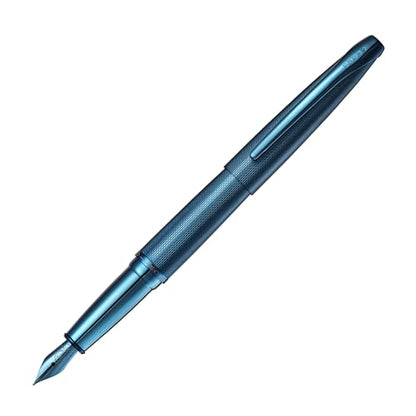 Cross ATX Sandblasted Dark Blue Stainless Steel Fine Nib Fountain Pen - Refillable Pen for Smooth Writing - Black Ink - Comfortable Grip - Long-Lasting - Professional Office Supplies - color: Sandblasted Dark Blue, style: Fine Nib