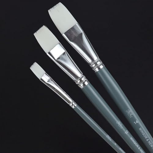 Winsor & Newton Foundation Synthetic Acrylic Brush Set, Short Handle, Flat, 3 Pack - size: Flat 4 & 10 & 14, style: Short Handle