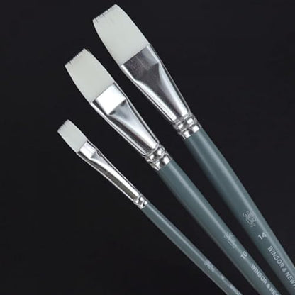 Winsor & Newton Foundation Synthetic Acrylic Brush Set, Short Handle, Flat, 3 Pack - size: Flat 4 & 10 & 14, style: Short Handle