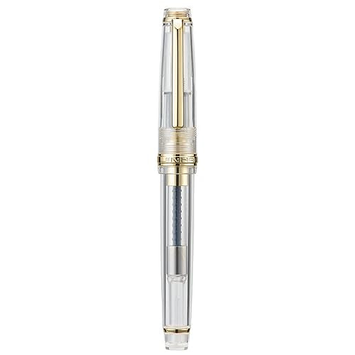 Jinhao 82 Acrylic Fountain Pen, Iridium Medium Nib with Ink Converter, Transparent Unqiue Design Smooth Writing Pen (Gold Trim) - color: Transparent (Gold Trim), style: Medium (0.7 mm)