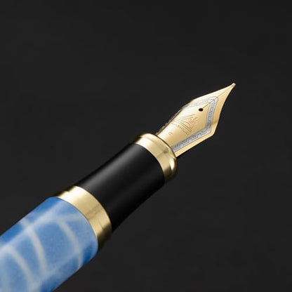 Luxury Fountain Pen Set – 46g Metal Calligraphy Pen with Gift Box, 2 Ink Cartridge Sets (Black & Blue), Flex Nib Writing Pen for Beginners & Professionals (Sky Blue) - color: Sky Blue