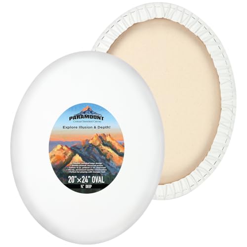 Paramount Contour Convex Profile Stretched Canvas, 20x24 Oval Canvas, 5 Pack, 3/4" Deep - Double Primed for Oil, Acrylic, and Mixed Media Art - 100% Cotton Duck Medium Texture - size: 20x24"