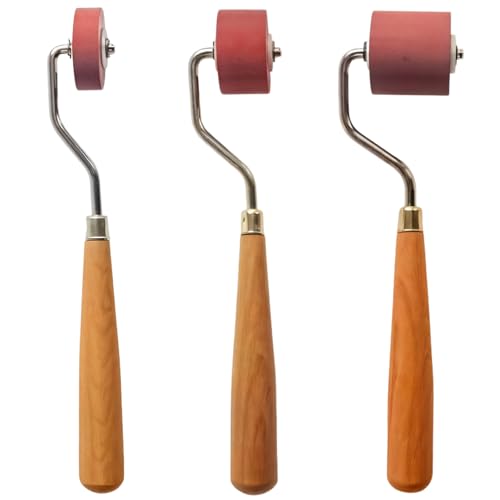 Ink Roller Set: 3 Rubber Brayers with Wooden Handles (Widths: 0.39, 0.79, 1.18) - Professional Tools for Linocut, Block Printing, and Art Projects