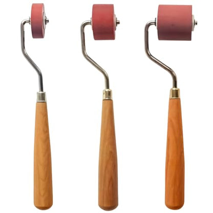Ink Roller Set: 3 Rubber Brayers with Wooden Handles (Widths: 0.39, 0.79, 1.18) - Professional Tools for Linocut, Block Printing, and Art Projects