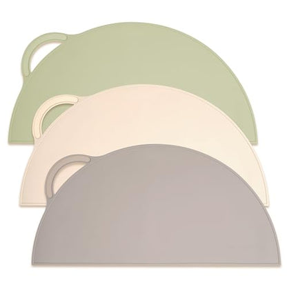 Upward Baby Silicone Suction Mat - Set of 3 Non Slip Silicone Mat - Baby Led Weaning - Kids Placemat for Dining Table High Chair - Toddler Feeding Supplies for Eating - Placemats for Restaurants - style: Gray/Beige/Green - 3pc
