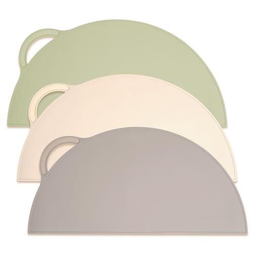 Upward Baby Silicone Suction Mat - Set of 3 Non Slip Silicone Mat - Baby Led Weaning - Kids Placemat for Dining Table High Chair - Toddler Feeding Supplies for Eating - Placemats for Restaurants - style: Gray/Beige/Green - 3pc