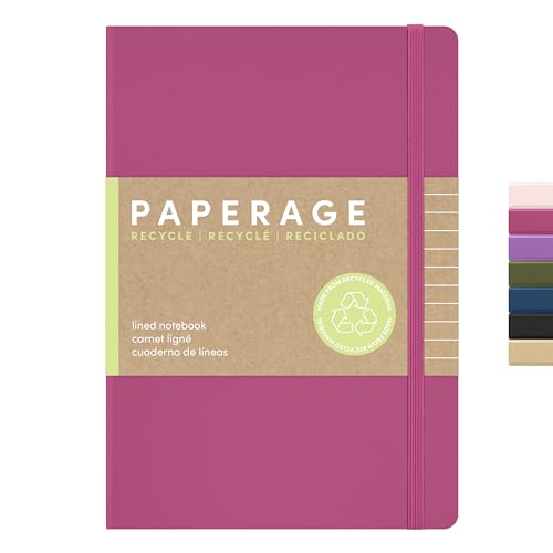 PAPERAGE Recycled Lined Journal Notebook, (Rose), 160 Pages, Medium 5.6 in x 8 in - 100 GSM Thick Paper – College Ruled, Hardcover Journaling Notebook for Work, School & Note Taking - color: Rose, size: Lined