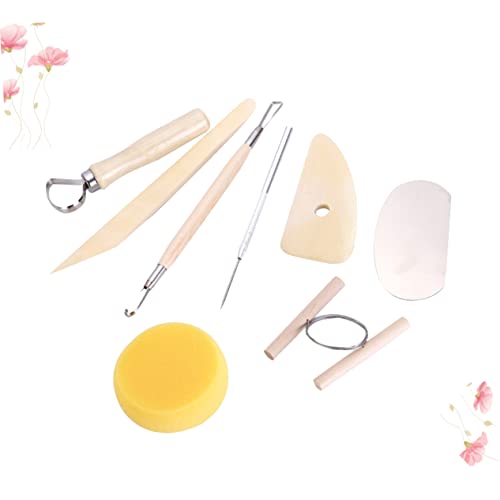 NUOBESTY 8pcs Wooden Pottery Tool Set for Sculpting Carving and Modeling Durable Clay Tools for Beginners and Experts for Pottery Air Drying Clay and Polymer