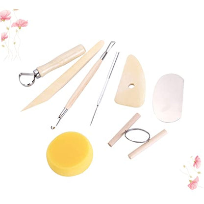 NUOBESTY 8pcs Wooden Pottery Tool Set for Sculpting Carving and Modeling Durable Clay Tools for Beginners and Experts for Pottery Air Drying Clay and Polymer