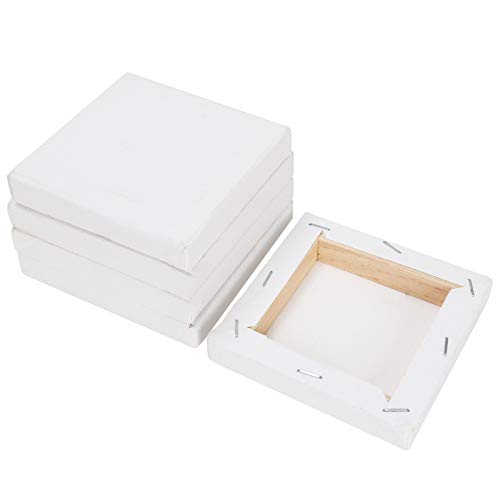CBtone 24 Pack Small Stretched Canvas for Painting, 6x6 Canvas 1 Inch Profile Cotton White Professional Blank Canvas, Square Framed Canvas for Oil Acrylic & Pouring Art