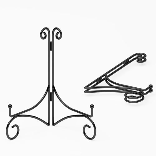 Iron Plate Stand for Display with Folding Design, Picture Stands for Tables, 12 Inch Large Easels for Displaying for Book, Art Piece, Photo and Platter, 12’’ Black