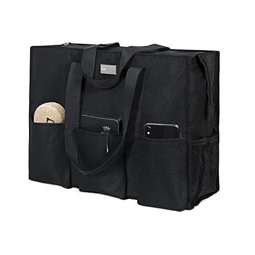 TOPDesign Utility Water Resistant Tote Bag with 13 Pockets, Top Zipper Closure & Thick Bottom Support, for Working Women - color: Black, size: Large