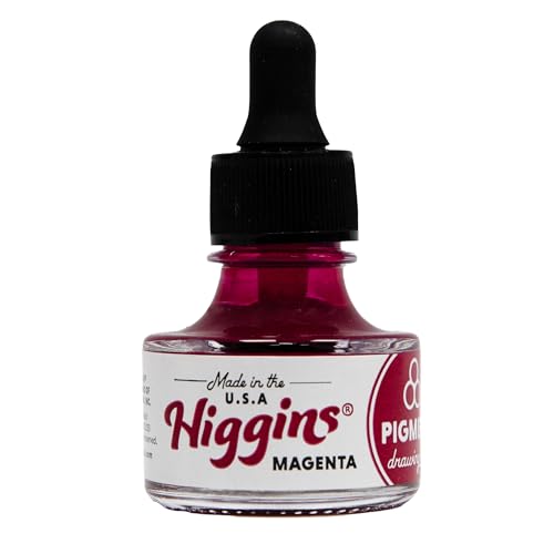 Higgins Magenta Pigmented Drawing Ink - for Artists and Students - 1 oz. Glass Bottle (HIG44665) - color: Magenta