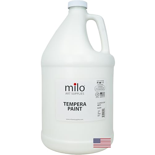 milo Fluorescent White Neon Tempera Paint | 128 oz Bottle, 1 Gallon | Glows UV in Black Light | Non-Toxic Made in USA | Washable Bulk Art Paint for Party, Student, Classroom, Artist - color: Fluorescent White