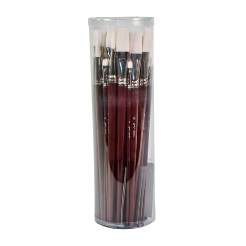 Sax Optimum White Synthetic Taklon Paint Brushes, Assorted Sizes, Red, Set of 72