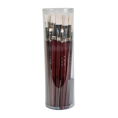 Sax Optimum White Synthetic Taklon Paint Brushes, Assorted Sizes, Red, Set of 72