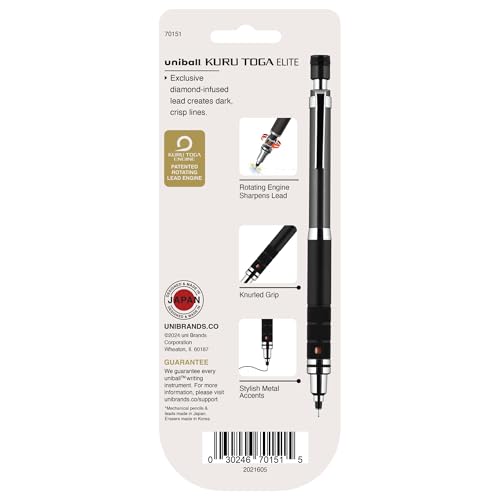 uniball Kuru Toga Elite Mechanical Pencil Starter Kit, 0.5mm, HB #2, Gun Metal Barrel, 1 Pack - color: Gun Metal, size: 1 Count (Pack of 1)