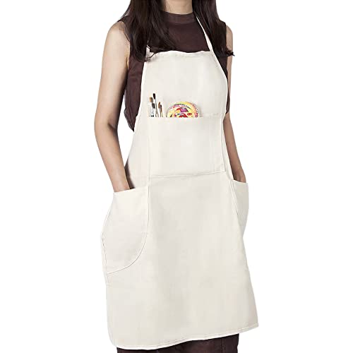 conda 100% Cotton Canvas Professional Bib Apron With 3 Pockets for Women Men Adults,Waterproof,Natural 31inch By 27inch - color: Beige