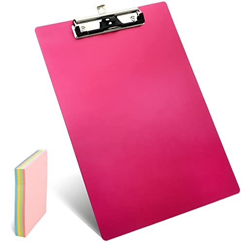 Aluminum Metal Clipboard Stainless Hangable Pen Holder Low-Profile Clip Board Size A4 9" x 12.6" with Sticky Note for School Office Business Medical Professionals Workshop Factory (Red, Aluminum-A4) - style: Red