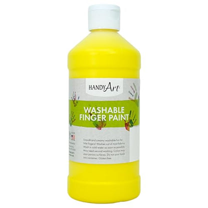 Handy Art Washable Finger Paint, Yellow, 16 oz Bottle, Easy Clean Up, Sensory Paints for Fingers & Hand Prints, Ages 3 & Up, Safe for Kids & Toddlers, AP Certified Non-Toxic, Made in USA - color: Yellow