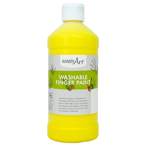 Handy Art Washable Finger Paint, Yellow, 16 oz Bottle, Easy Clean Up, Sensory Paints for Fingers & Hand Prints, Ages 3 & Up, Safe for Kids & Toddlers, AP Certified Non-Toxic, Made in USA - color: Yellow
