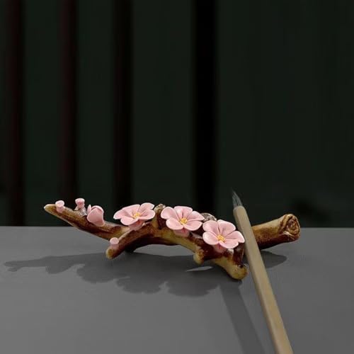 Ceramic Brush Holder Flower Brush Pen Rest Paperweight for Handwritting Practice Inks Painting - color: White Plum Blossom Pen Holder, size: 16*9*4CM