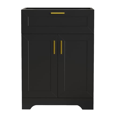 24 inch Bathroom Vanity Without Sink, Wood Storage Cabinet with Doors and Drawers, Freestanding Cabinet for Bathrooms, Painted Surface, Black - color: Black, size: 24 inch Without Sink