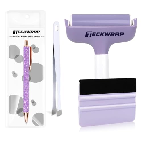 TECKWRAP Brayer Roller Set, 4 PCS – Printmaking Brayer with Pin Pen, Tweezers & Felt Squeegee for Vinyl, Iron-On, Scrapbooking, Stamping, and Card Making - color: purple 4 set