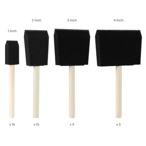 Oodles of Brushes Foam Brush Set - 40 Assorted Sponge Brushes, 1" to 4" Sizes for Craft Paint, Staining, Art, and Hobby Projects - Tapered Foam Edges, Natural Wood Handles - Reusable or Disposable