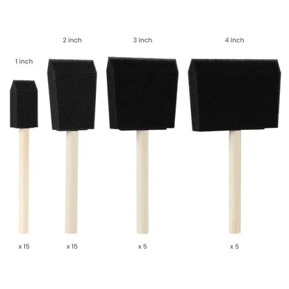 Oodles of Brushes Foam Brush Set - 40 Assorted Sponge Brushes, 1" to 4" Sizes for Craft Paint, Staining, Art, and Hobby Projects - Tapered Foam Edges, Natural Wood Handles - Reusable or Disposable