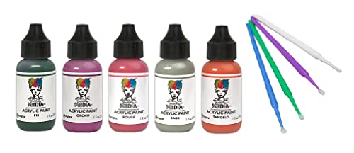 Ranger Acrylic Paint Bundle - 5 Dina Wakley Media Acrylic Paints Blending Sticks (Rouge, Orchid, Fir, Sage, Tangelo) - color: Rouge, Orchid, Fir, Sage, Tangelo