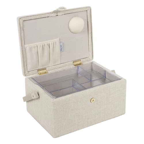 Hobby Gift Medium Sewing Box Organiser, Fabric Covered Storage Box with Handle, Internal Tray, Pin Cushion and Pocket for Sewing, Quilting and Knitting Supplies - color: My Sewing