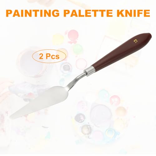 HARFINGTON 2pcs Palette Knife Painting Tool 3.35" x 0.94" Stainless Steel Art Spatula Pallet Knives Scrapers Tools with Plastic Handle for Acrylic Oil Canvas Mixing Spreading, Red/Silver - size: 3.35" x 0.94"