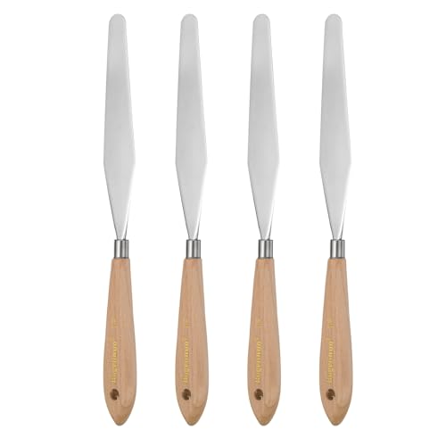 HARFINGTON 4pcs 18# Painting Palette Knife Pointy Stainless Steel Art Spatula Painting Pallet Knives Scrapers Tools with Plastic Handle for Acrylic Oil Canvas Mixing Spreading