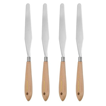 HARFINGTON 4pcs 18# Painting Palette Knife Pointy Stainless Steel Art Spatula Painting Pallet Knives Scrapers Tools with Plastic Handle for Acrylic Oil Canvas Mixing Spreading