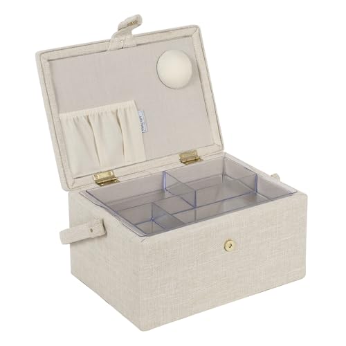 Hobby Gift Medium Sewing Box Organiser, Fabric Covered Storage Box with Handle, Internal Tray, Pin Cushion and Pocket for Sewing, Quilting and Knitting Supplies - color: Hydrangea