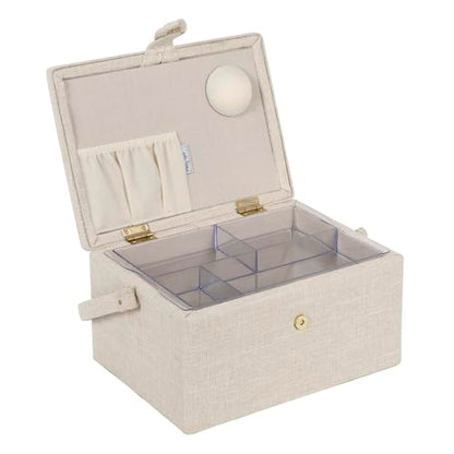 Hobby Gift Medium Sewing Box Organiser, Fabric Covered Storage Box with Handle, Internal Tray, Pin Cushion and Pocket for Sewing, Quilting and Knitting Supplies - color: Hydrangea