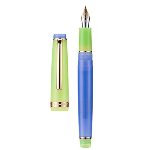 Jinhao 82 Acrylic Fountain Pen, Iridium Fine Nib with Ink Converter, Vintage Cornflower Blue Contrast Color Classic Design Smooth Writing Pen (Gold Trim) - color: Cornflower Blue, style: Fine (0.5 mm)