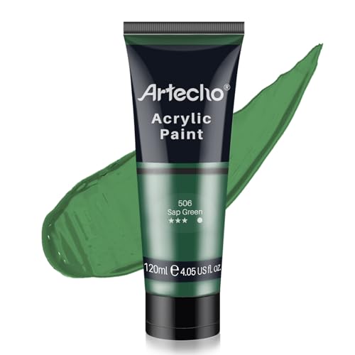 Artecho Green Acrylic Paint, Sap Green Paint (120ml / 4.05oz) Tubes, Art Craft Paints for Canvas, Rock, Stone, Wood, Fabric, Art Supplies - color: Sap Green, style: Art