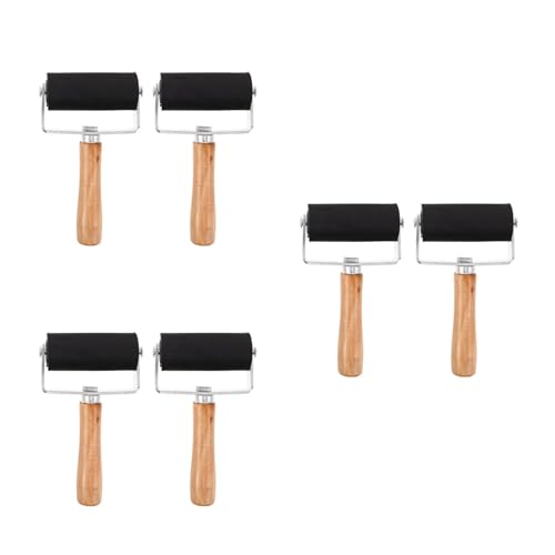 VICASKY 6 Pcs Rubber Paint Roller Ink Rollers with Wood Handle - Printmaking Tools for Crafting Stamping Scrapbooking DIY Home Art Parties