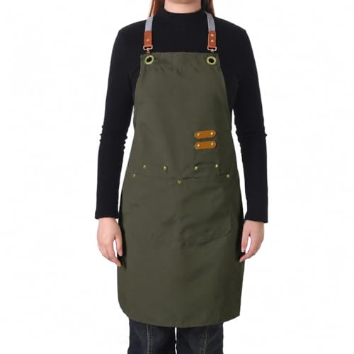 Aoomzoon Durable Kitchen Apron,Multifunctional Chef Aprons for Women & Men with Pockets for Cooking Baking & Daily Use - color: Gray Green