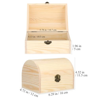 DOITOOL Wooden Box with Hinged Lid 6.3x4.5x4.7 Inch Unfinished Wood Treasure Chest for DIY Crafts & Gifts, Small Wooden Jewelry Storage Box, Plain Pinewood Keepsake Case for Home Party Wedding Decor