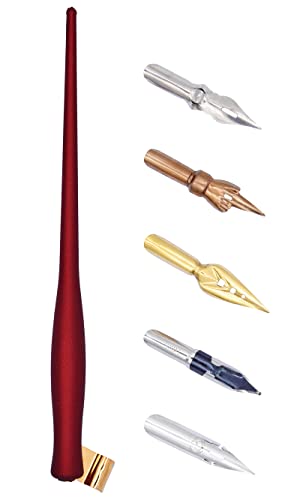XIAOYU Oblique Calligraphy Dip Pen Comic Pen Set Include 2-in-1 Calligraphy Oblique or Straight Penholder with 5 Pieces Replacement Nibs, Red - color: Red