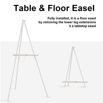 Falling in Art 65" A-Frame Tripod Easel Stand, Wooden Display Easel with Adjustable Canvas Holder, Floor Easel for Wedding Signs, Posters, Paintings, Artwork(White) 1 Pack - color: White-1 Pack