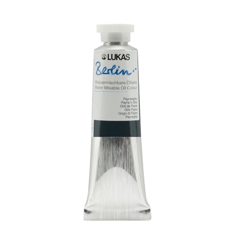 Lukas Berlin Pro Artists Water Mixable Oil Paint 37 ml Tube Paynes Grey, Water Soluble, Lightfast Pigments, Quick Drying, Easy Clean-Up, Eco-Friendly, Professional Quality, 40 Color Range - color: Paynes Grey, size: 1.25 Fl Oz (Pack of 1)