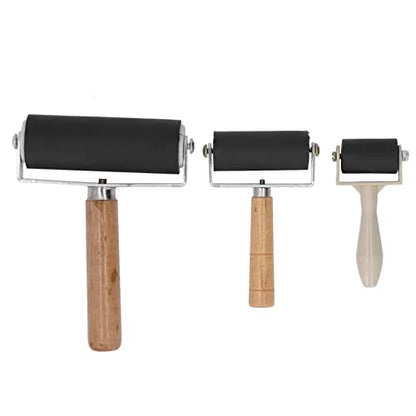 Glomora 3 Pack Rubber Brayer Roller,1.4/2.4/4 Inch Hard Rubber Brayer Rollers,Art Craft Roller for Printmaking,Ink,Wallpapers Stamping Gluing