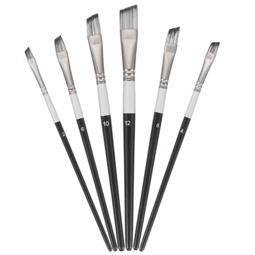 6pcs Watercolor and Oil Painting Brush Set with Nylon Bristles, Wooden Handles, Fan and Angled Brushes for Art Students and Acrylic Painting Supplies